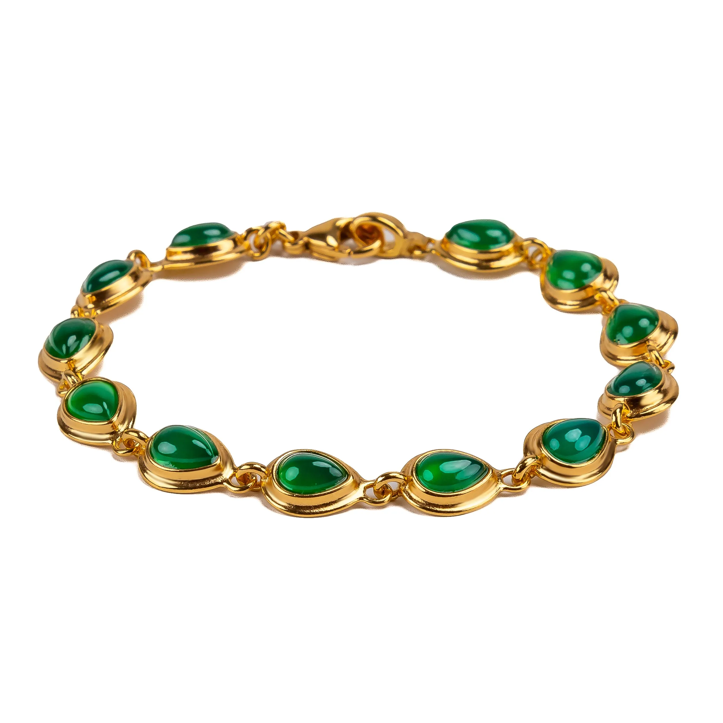 Classic Teardrop Link Bracelet in Silver with 24ct Gold & Green Onyx sold by Henryka