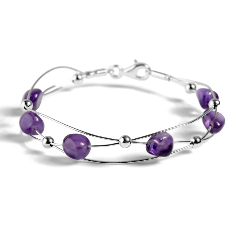 Weaved Bangle in Silver and Amethyst sold by Henryka