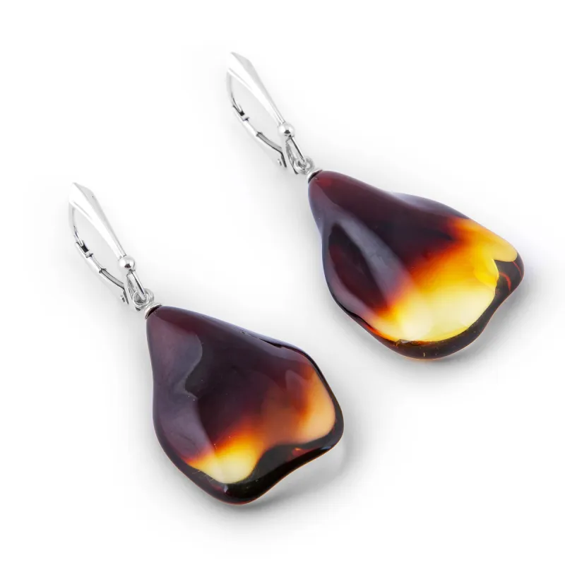 Abstract Butterfly Wing Drop Earrings in Silver and Amber sold by Henryka
