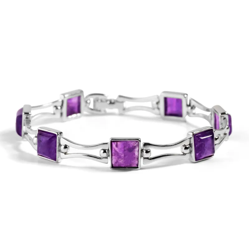 Square Link Bracelet in Silver and Amethyst sold by Henryka