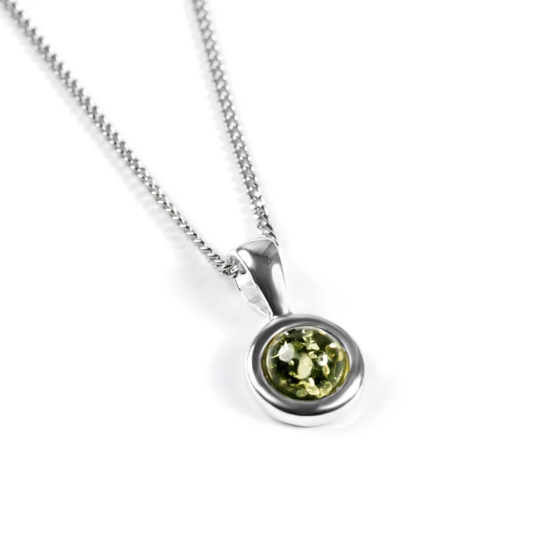 Round Charm Necklace in Silver and Green Amber sold by Henryka