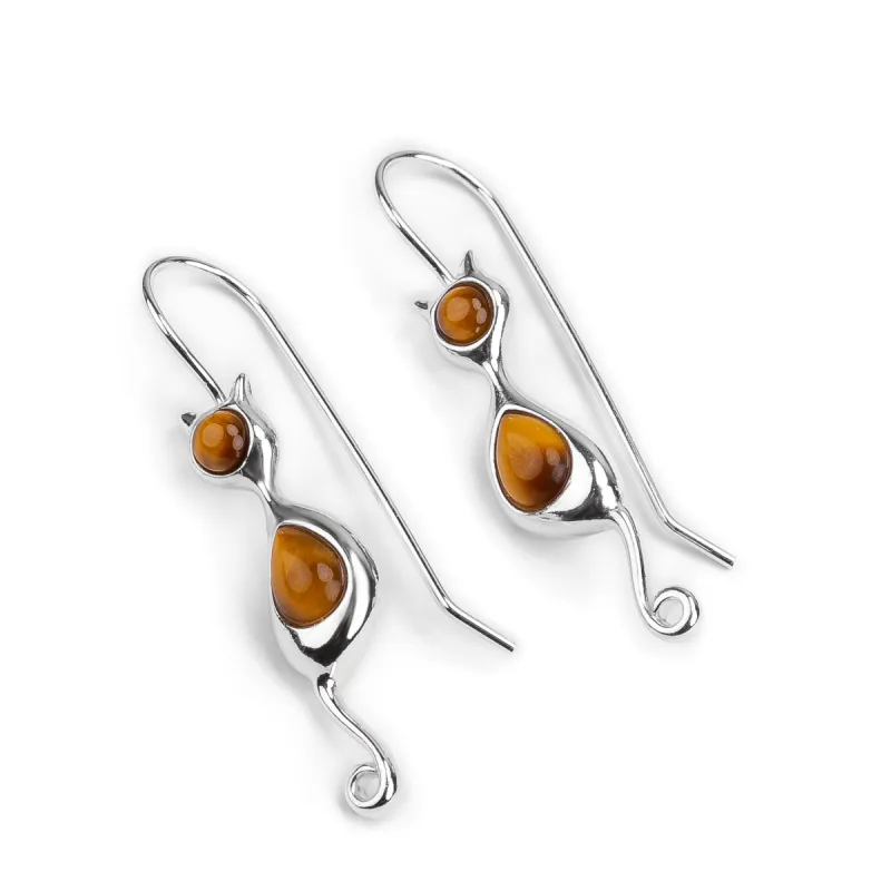 Cat Drop Earrings in Silver and Tiger's Eye sold by Henryka