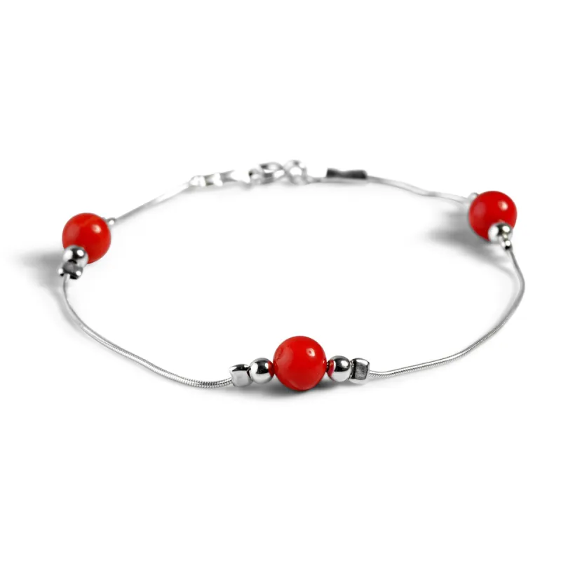 Bead Bracelet in Silver and Coral sold by Henryka
