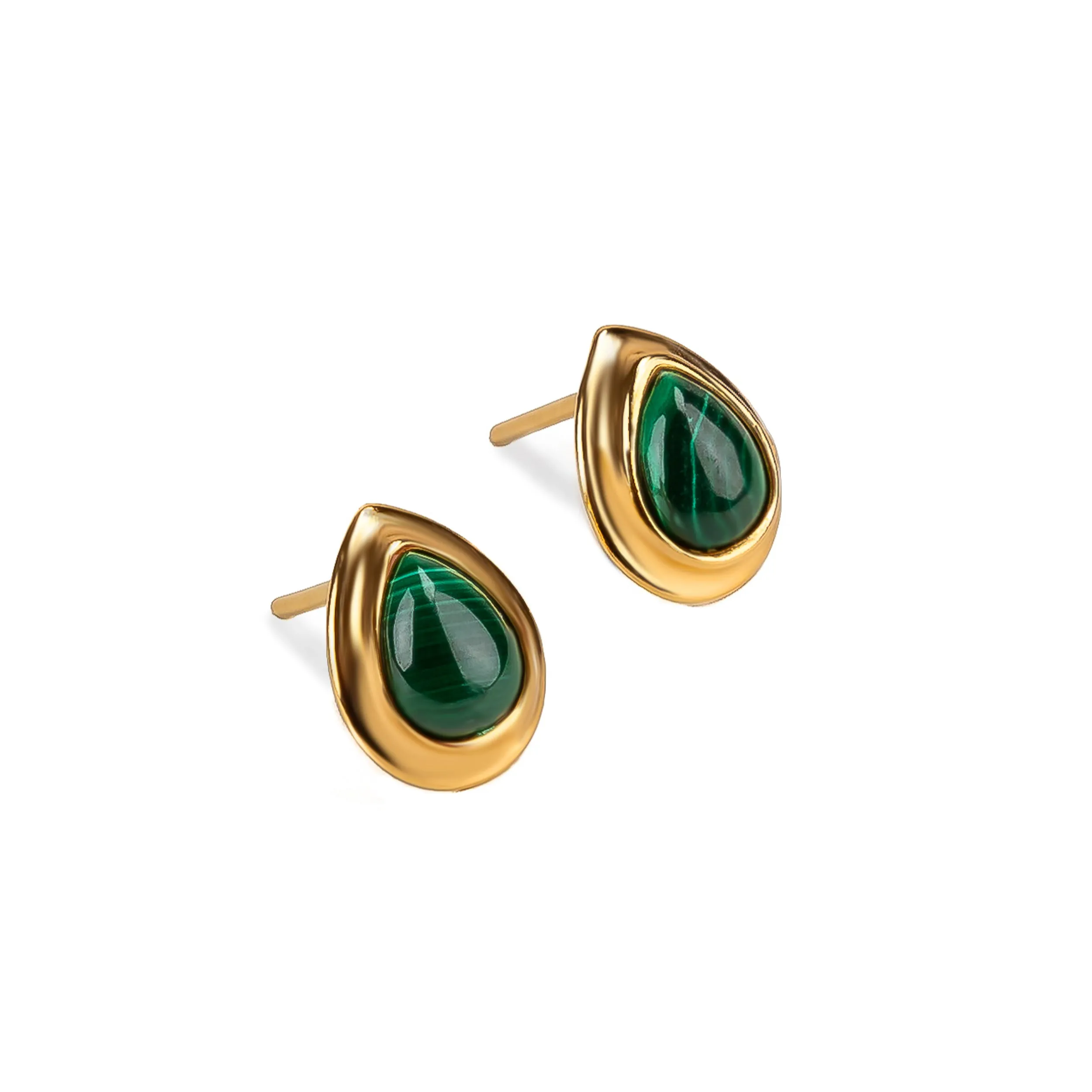 Classic Teardrop Stud Earrings in Silver with 24ct Gold & Malachite sold by Henryka