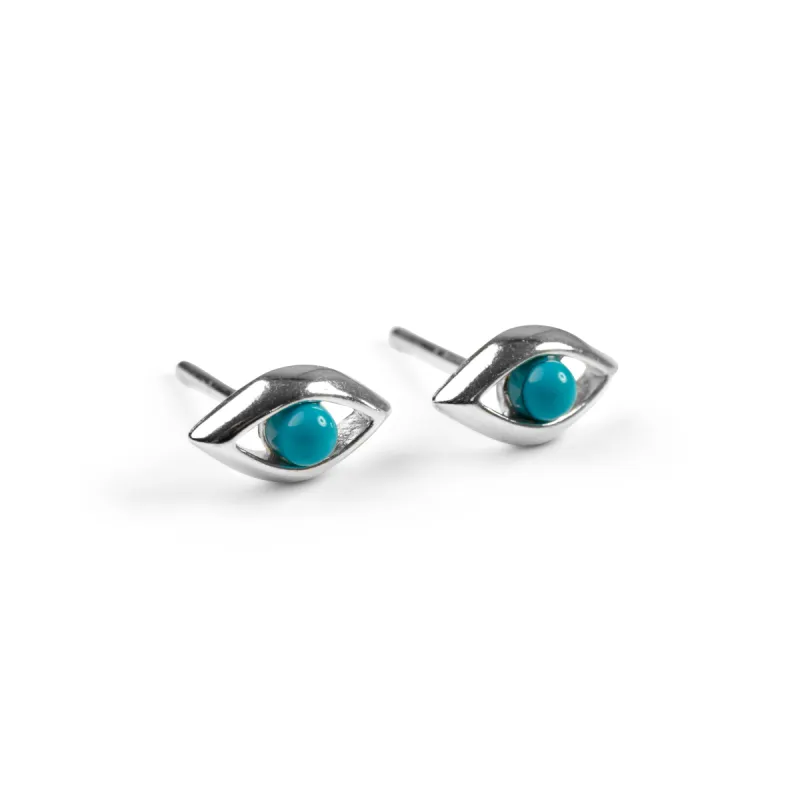 Evil Eye Stud Earrings in Silver and Turquoise sold by Henryka