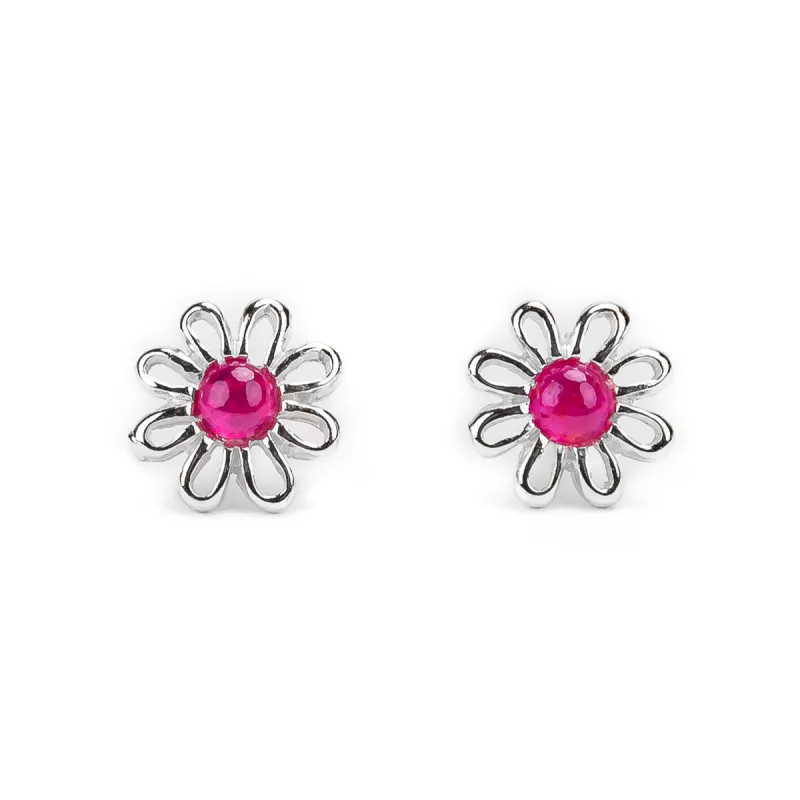 Daisy Stud Earrings in Silver and Ruby sold by Henryka