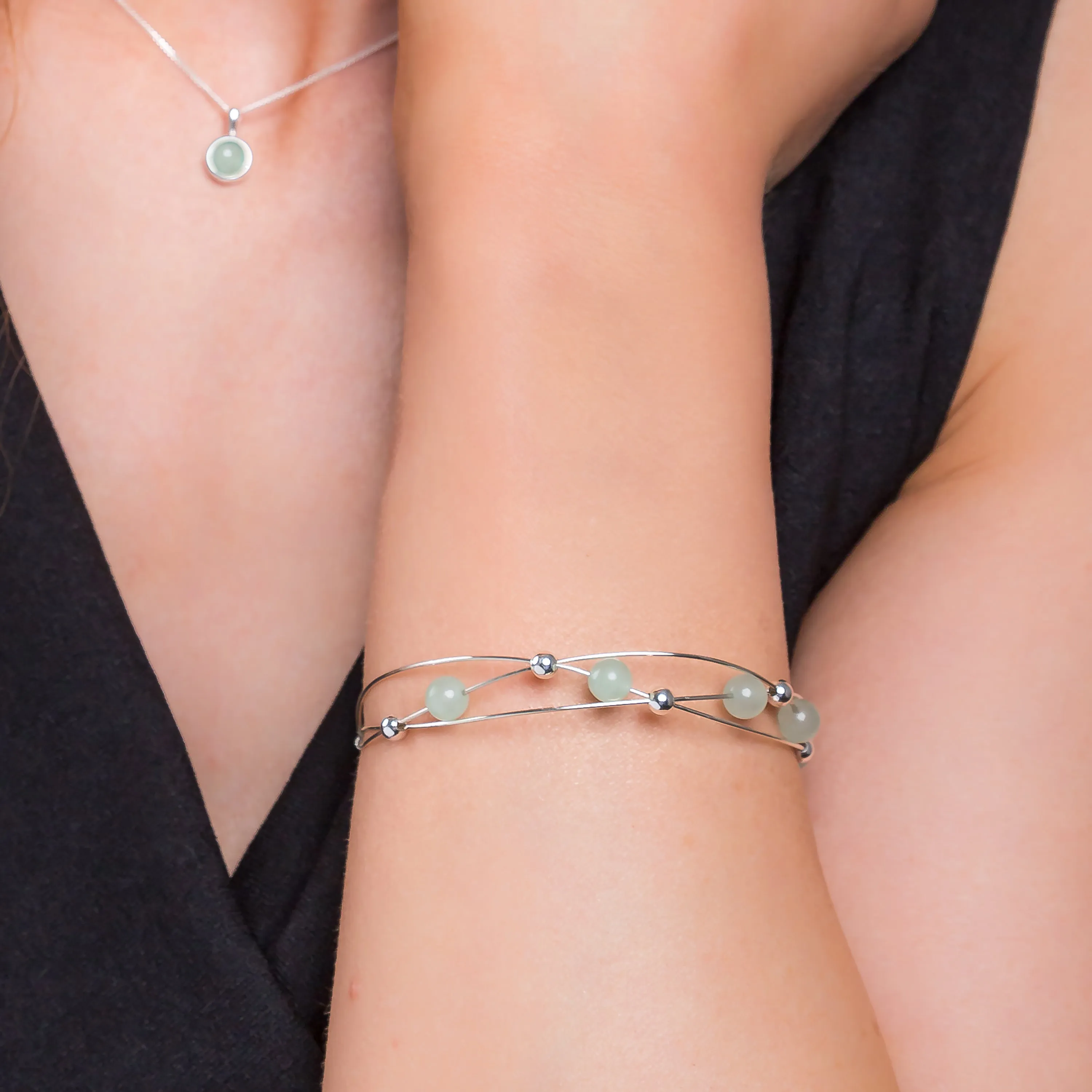 Weaved Bangle in Silver and Aventurine sold by Henryka product image thumbnail 2