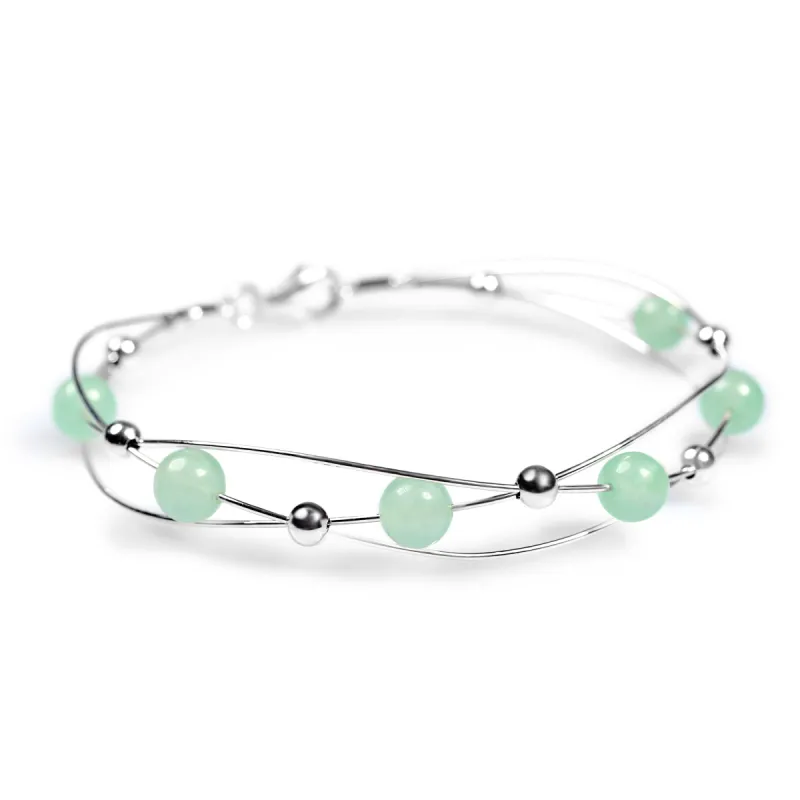 Weaved Bangle in Silver and Aventurine sold by Henryka
