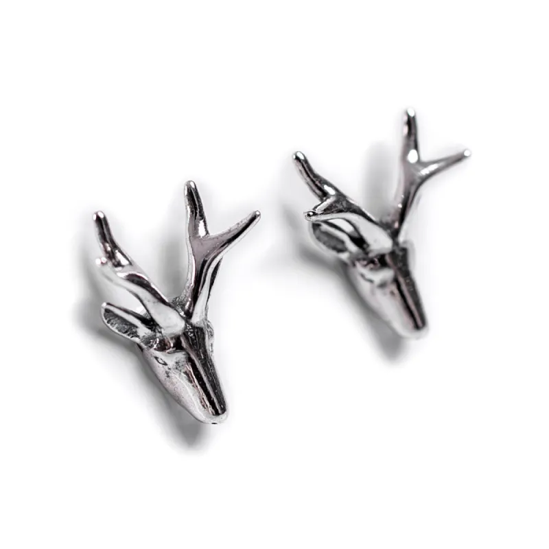 Stag Head Stud Earrings in Silver sold by Henryka