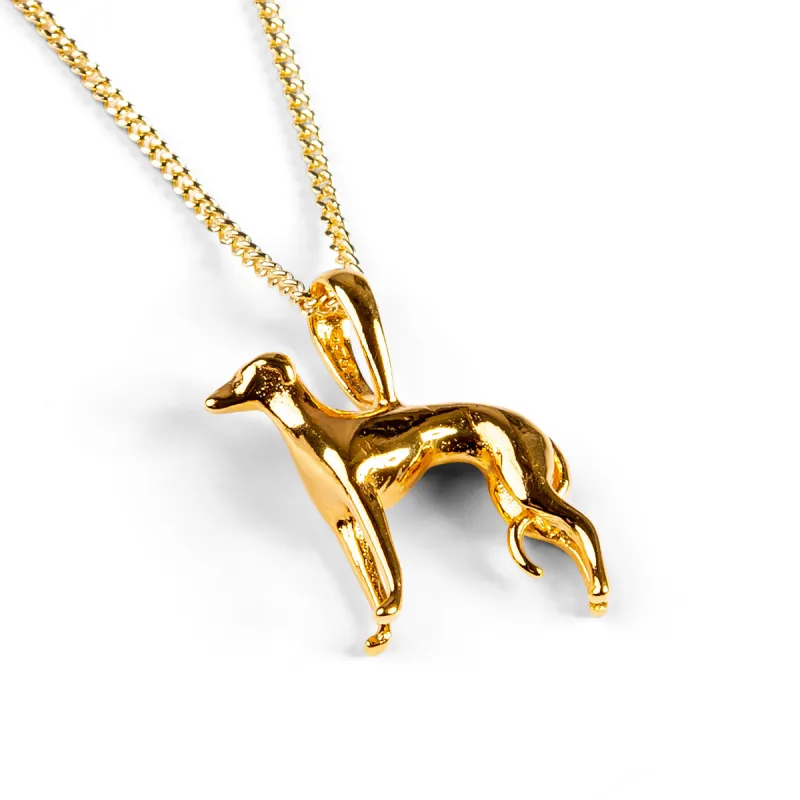 Large Greyhound / Whippet Dog Necklace in Silver with 24ct Gold sold by Henryka