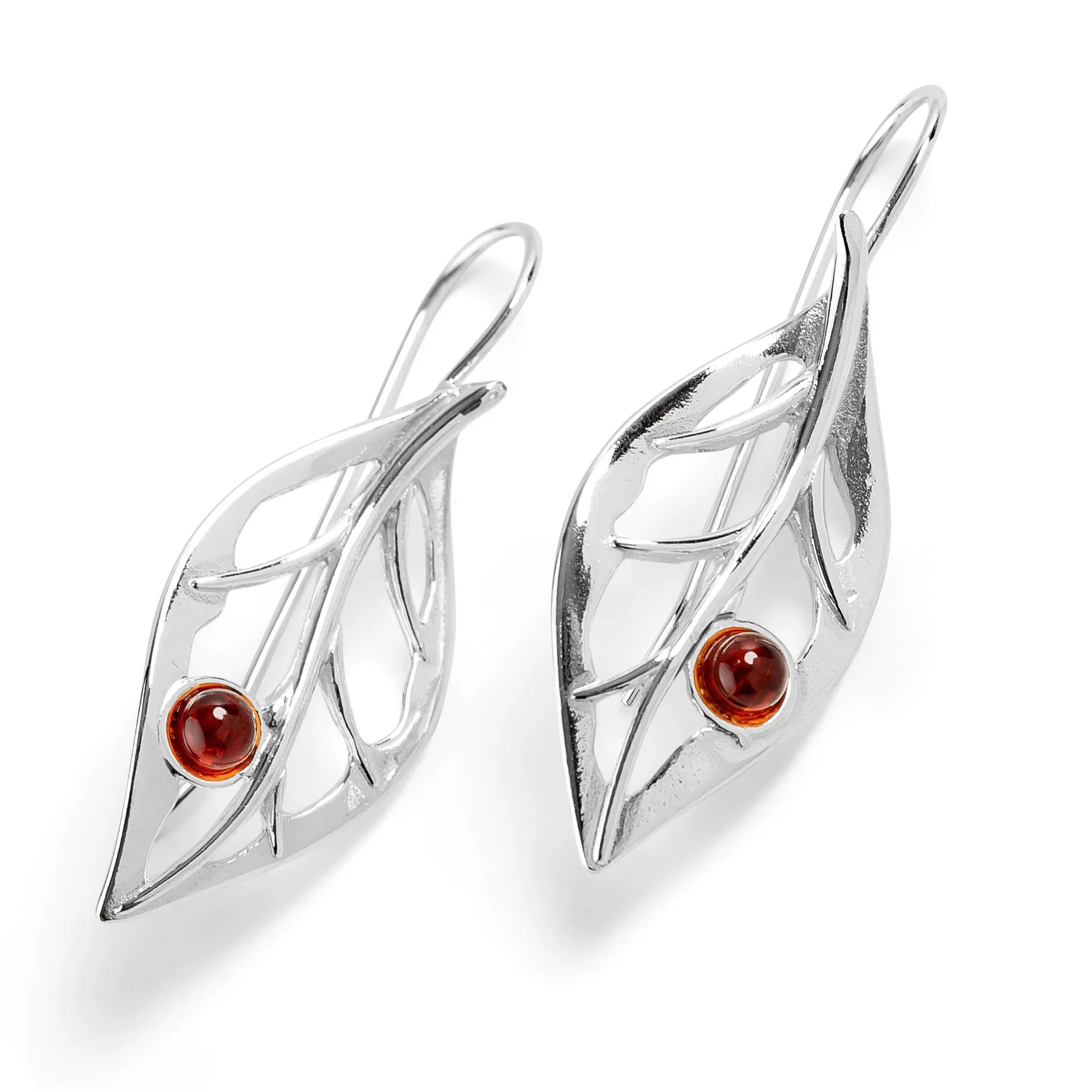Charming Leaf Hook Earrings in Silver and Amber sold by Henryka