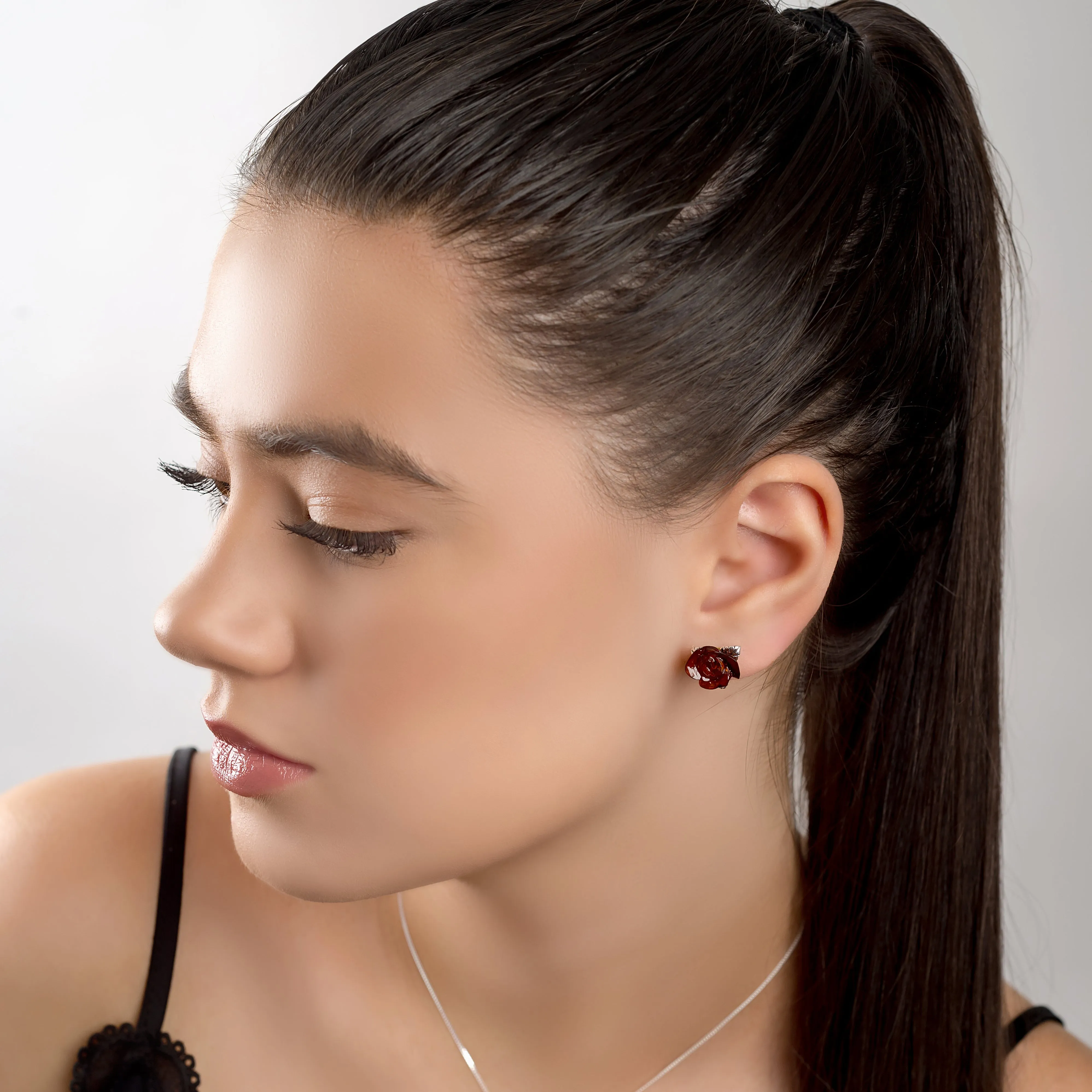 Rose Stud Earrings in Silver and Amber sold by Henryka product image thumbnail 3