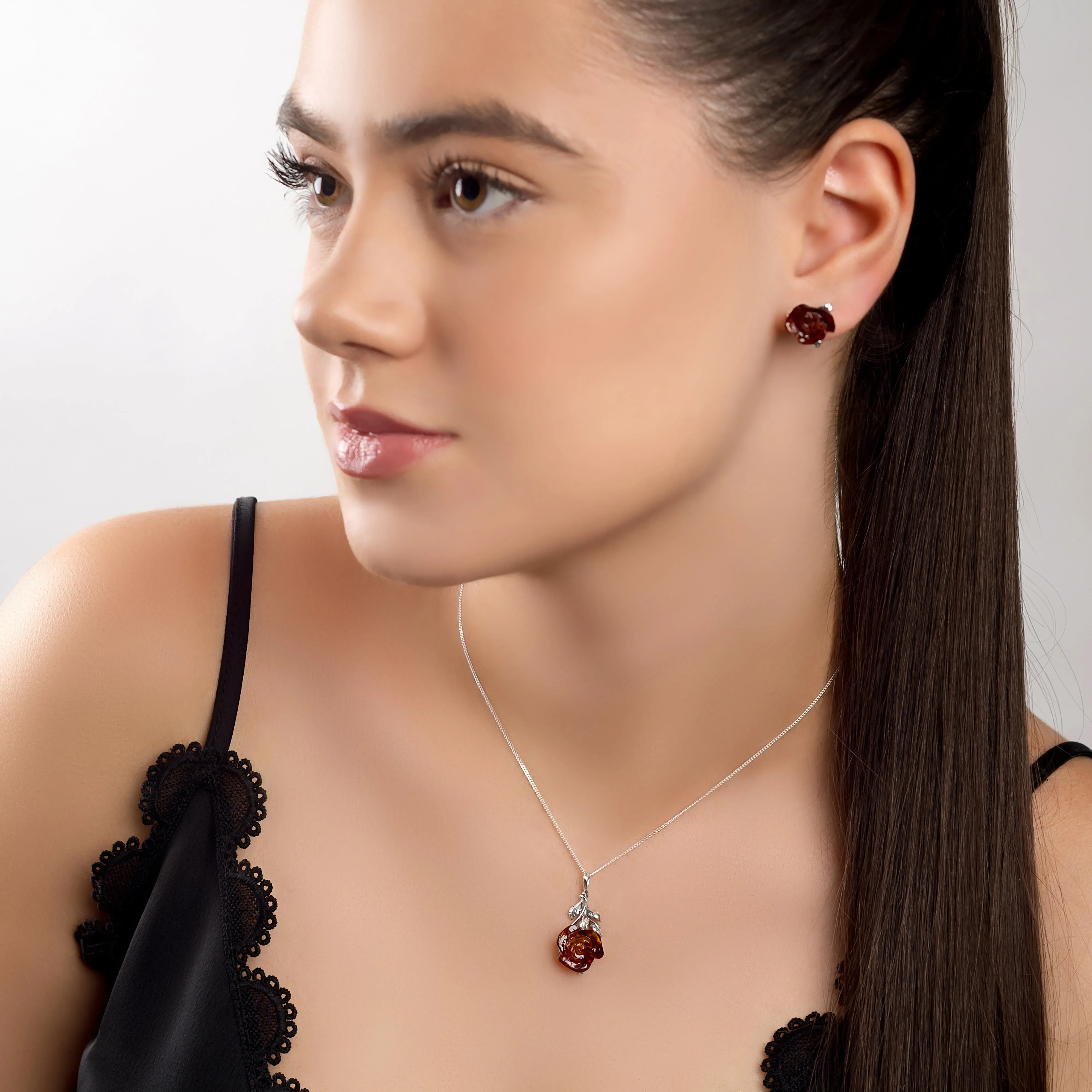 Rose Stud Earrings in Silver and Amber sold by Henryka product image thumbnail 4