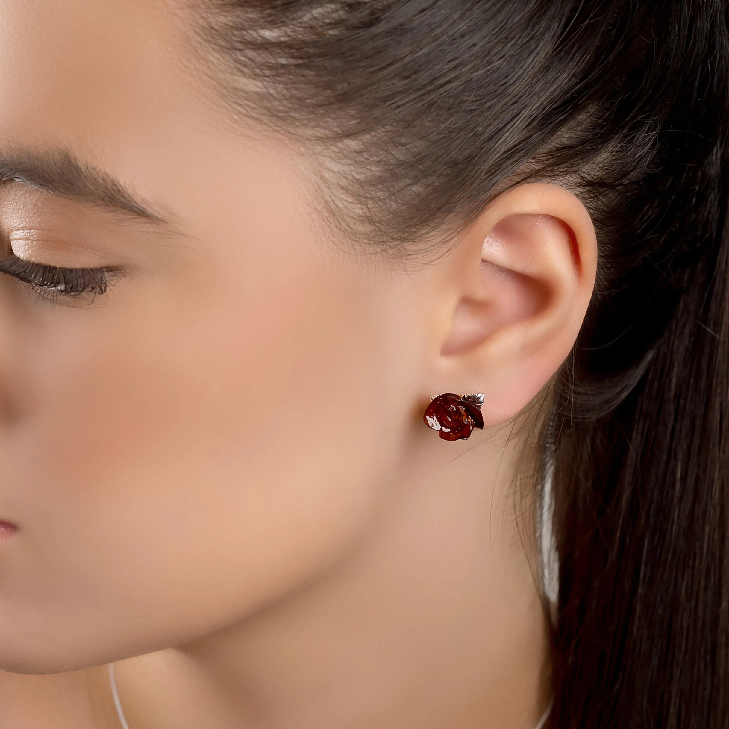 Rose Stud Earrings in Silver and Amber sold by Henryka product image thumbnail 2