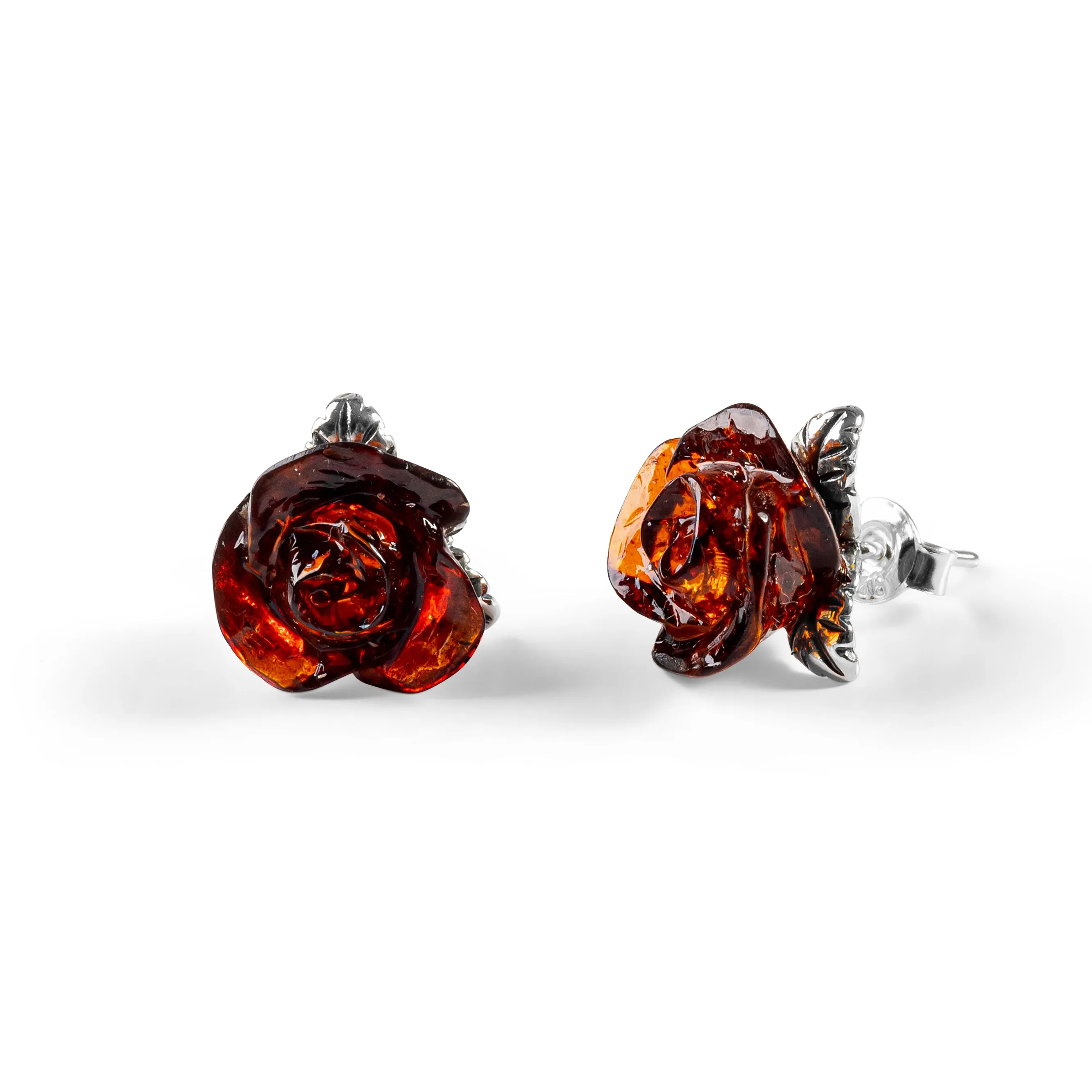 Rose Stud Earrings in Silver and Amber sold by Henryka product image thumbnail 5