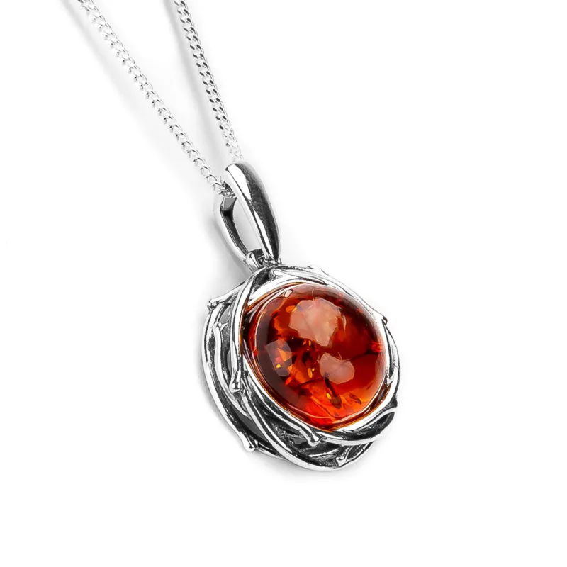 Rope Edge Round Necklace in Silver & Amber sold by Henryka
