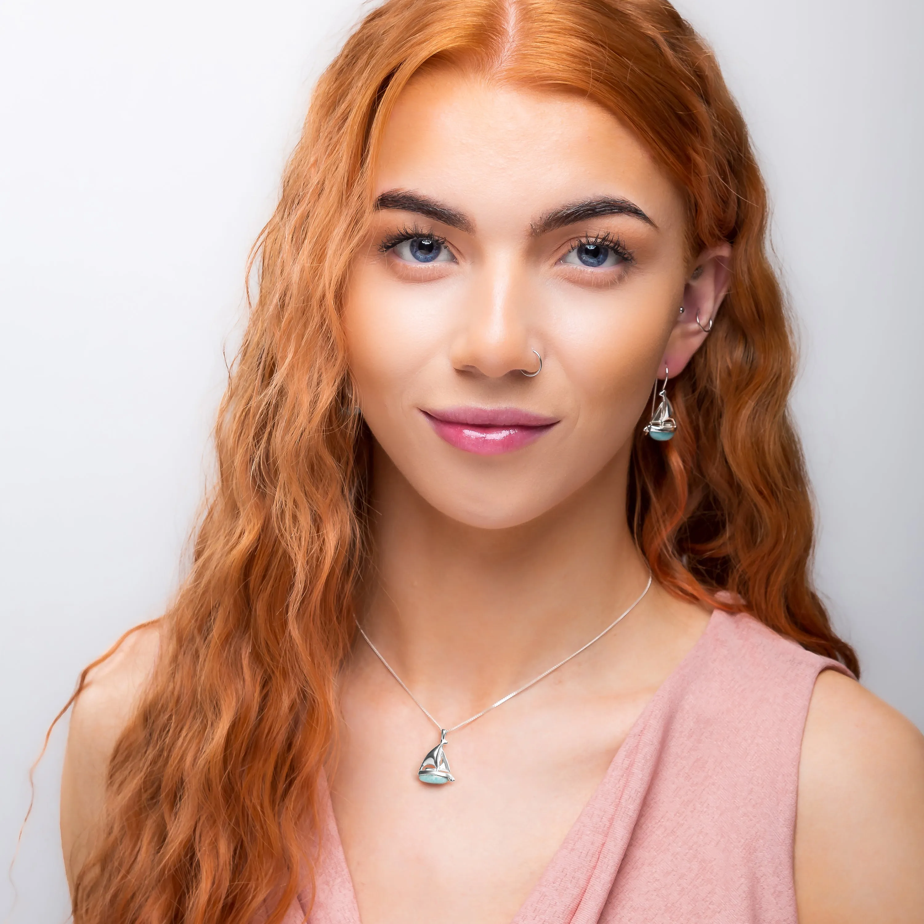 Sailboat / Boat / Yacht Necklace in Silver & Larimar sold by Henryka product image thumbnail 3