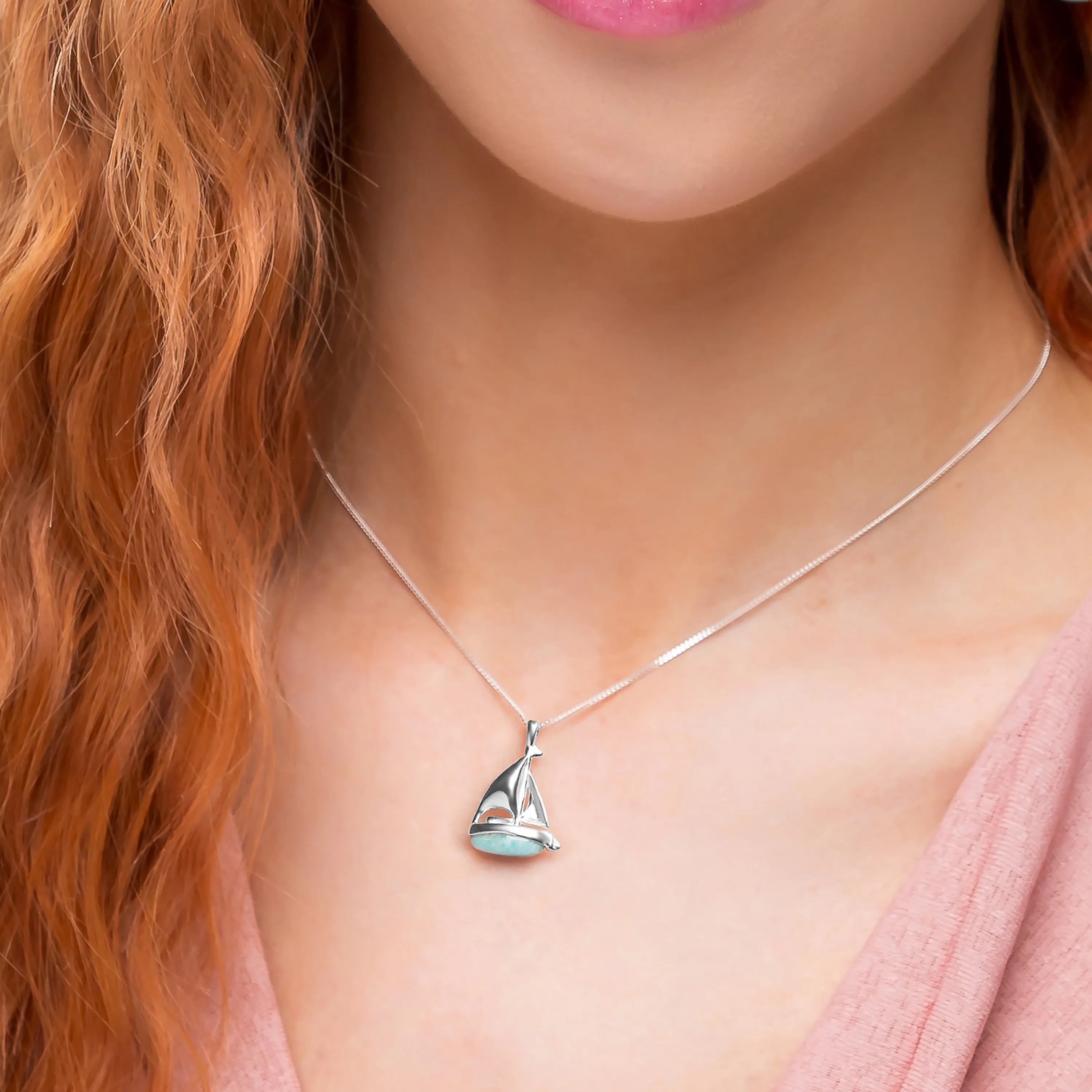 Sailboat / Boat / Yacht Necklace in Silver & Larimar sold by Henryka product image thumbnail 2