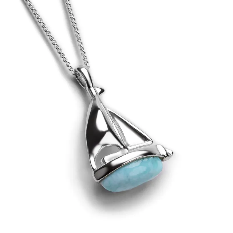 Sailboat / Boat / Yacht Necklace in Silver & Larimar sold by Henryka