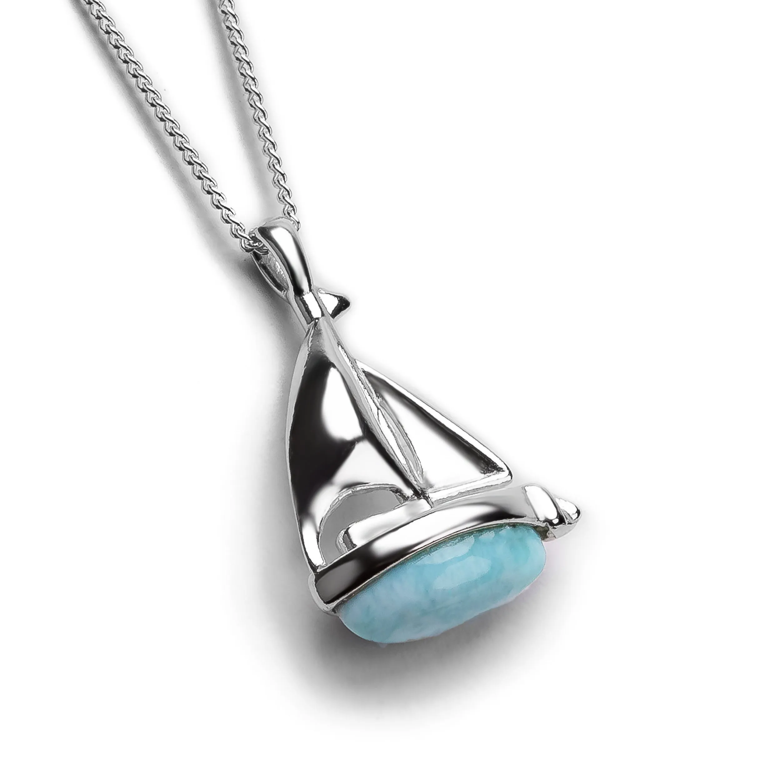 Sailboat / Boat / Yacht Necklace in Silver & Larimar sold by Henryka