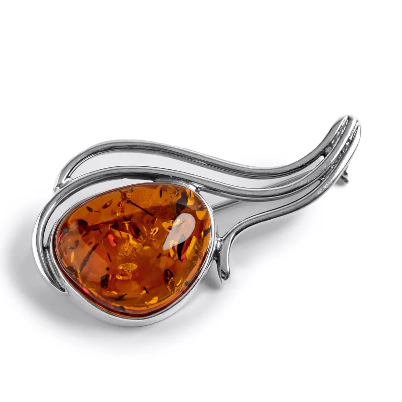 Baltic Amber & Silver Brooch - Natural Designer Gemstone sold by Henryka