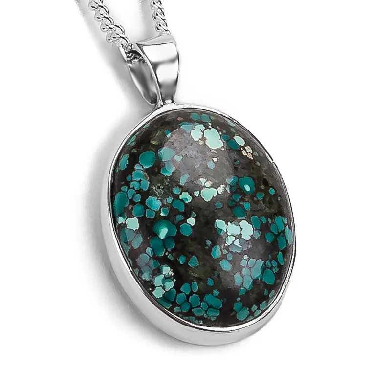 Oval Shaped Tibetan Turquoise Necklace -Natural Designer Gemstone sold by Henryka