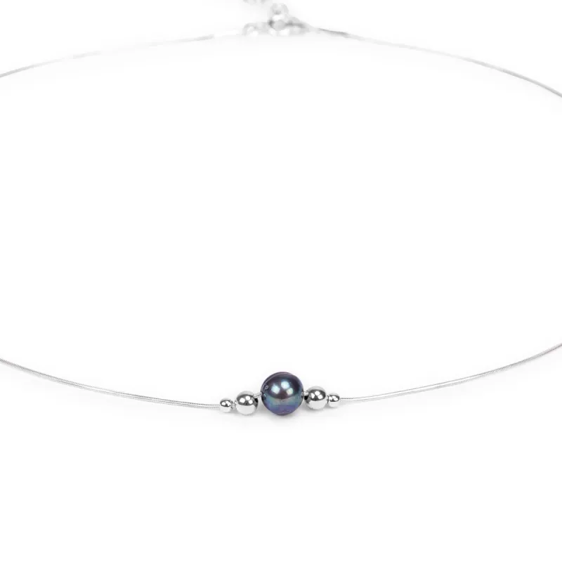 Delicate Single Stone Necklace in Silver and Black Pearl sold by Henryka
