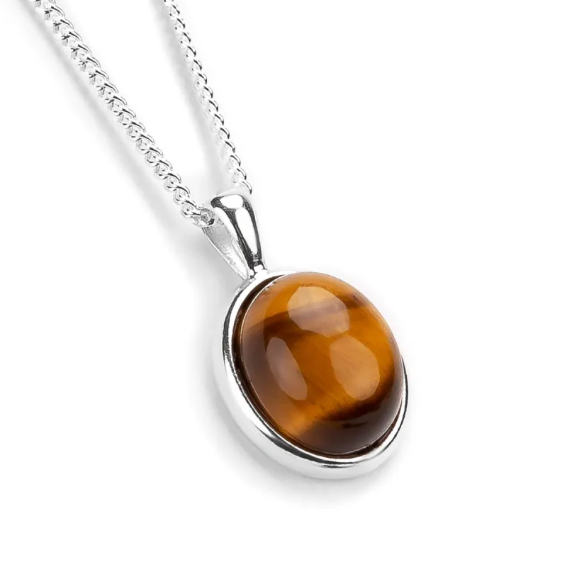 Classic Oval Necklace in Silver and Tiger's Eye sold by Henryka