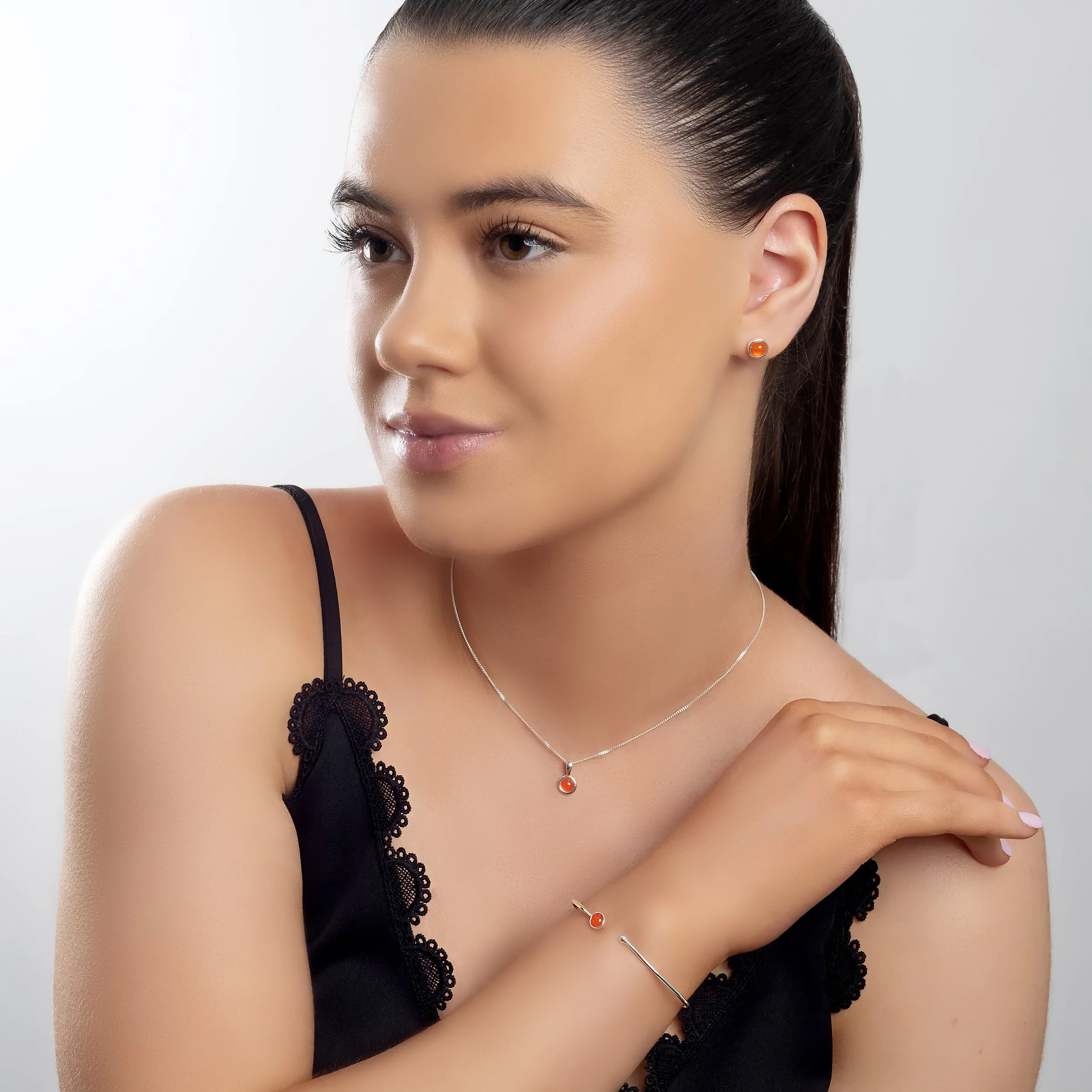 Simple Solo Cuff Bangle in Silver and Carnelian sold by Henryka product image thumbnail 3