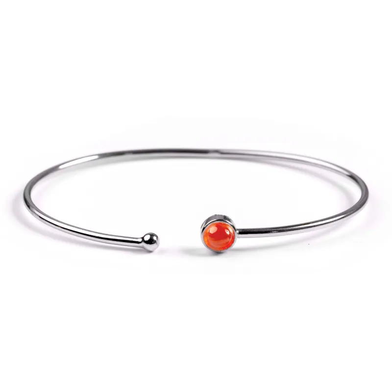 Simple Solo Cuff Bangle in Silver and Carnelian sold by Henryka