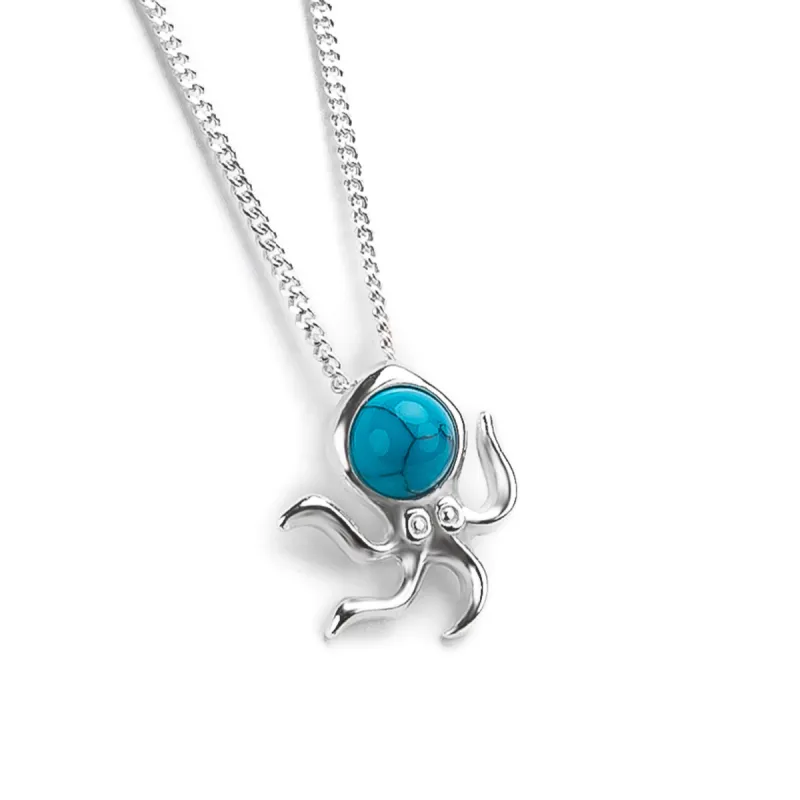 Miniature Octopus Necklace in Silver and Turquoise sold by Henryka