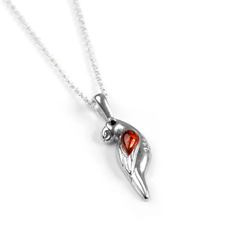 Miniature Parrot Necklace in Amber & Silver sold by Henryka