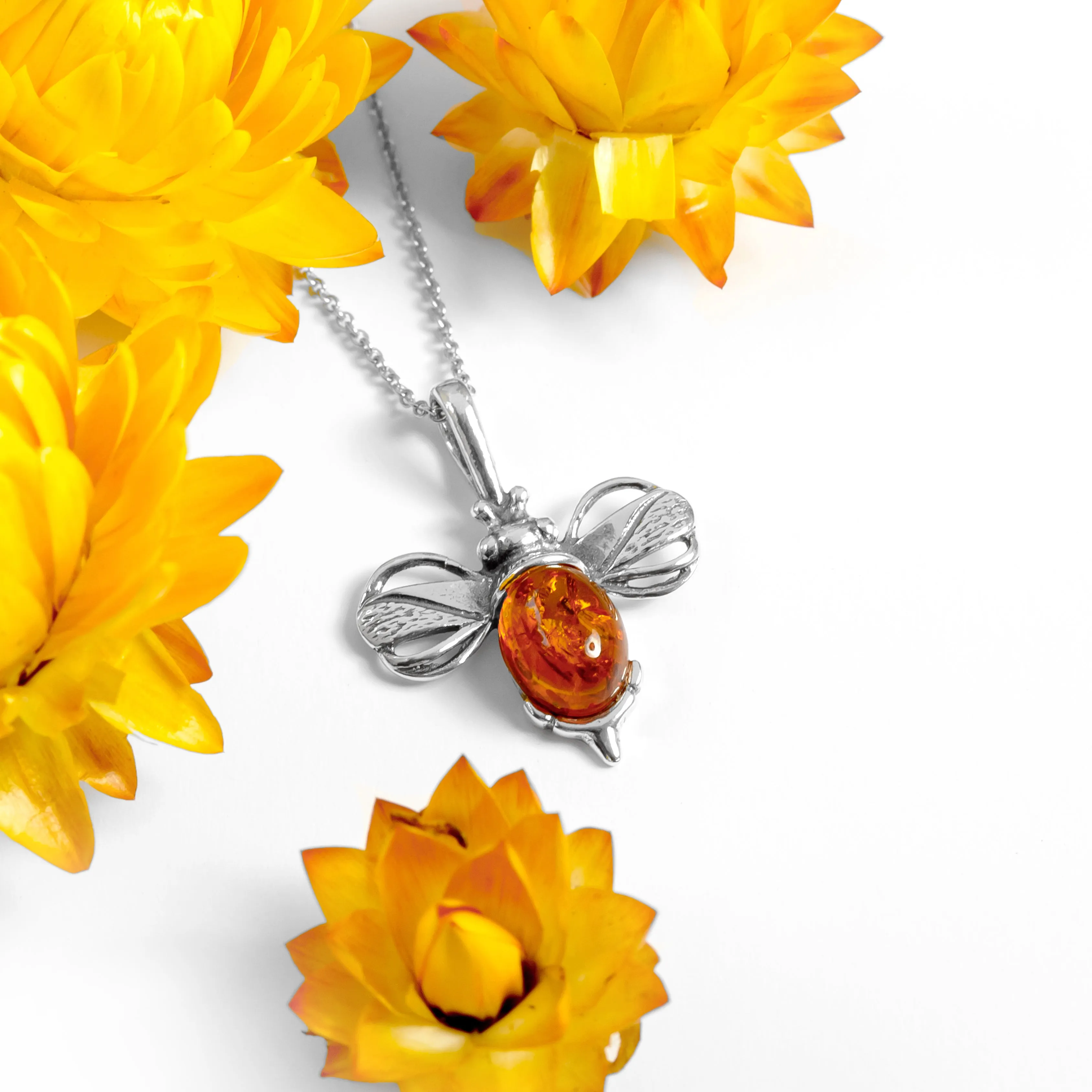 Miniature Bumble Bee Necklace in Silver and Amber sold by Henryka product image thumbnail 4