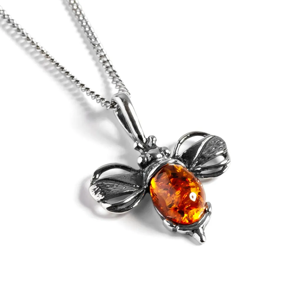Miniature Bumble Bee Necklace in Silver and Amber sold by Henryka