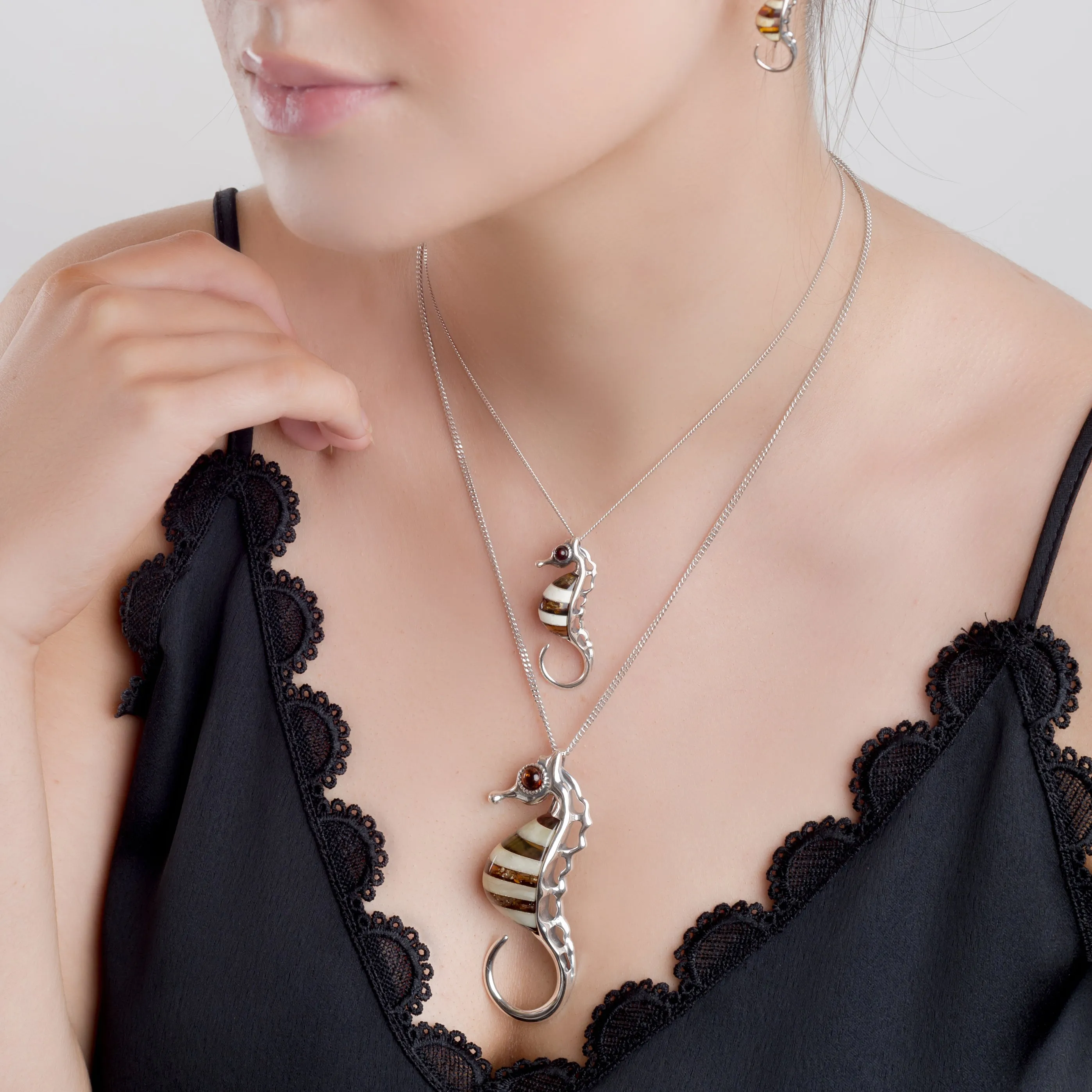 Small Seahorse Necklace in Silver and Amber sold by Henryka product image thumbnail 4