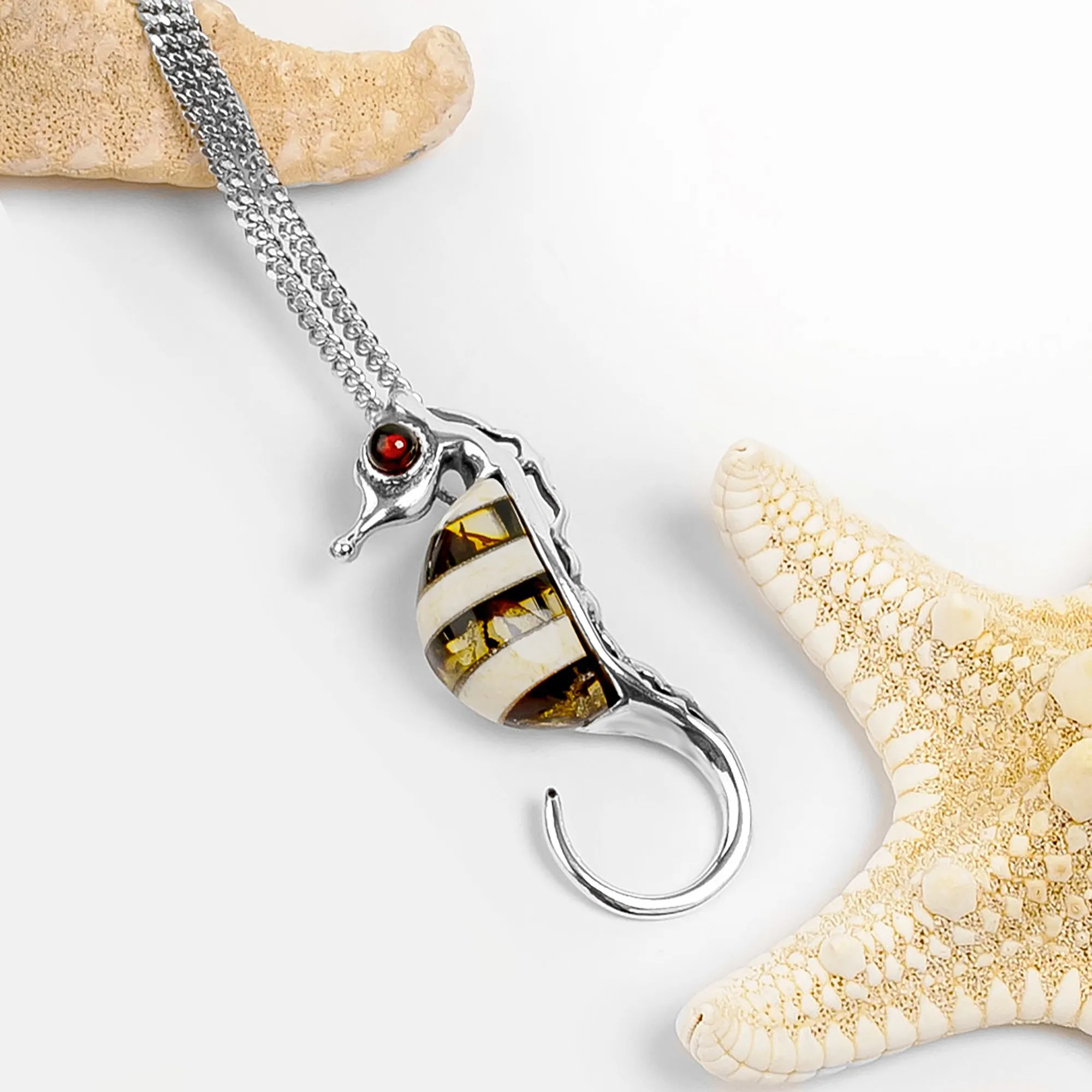 Small Seahorse Necklace in Silver and Amber sold by Henryka product image thumbnail 5