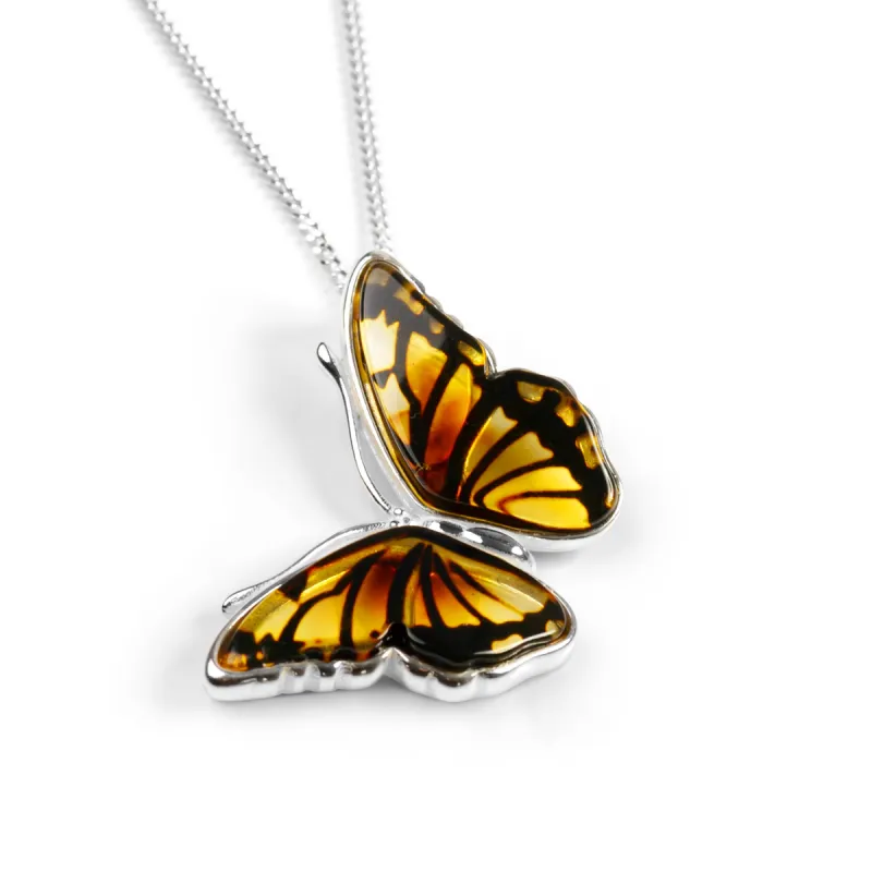 Monarch Butterfly Necklace in Silver and Amber sold by Henryka