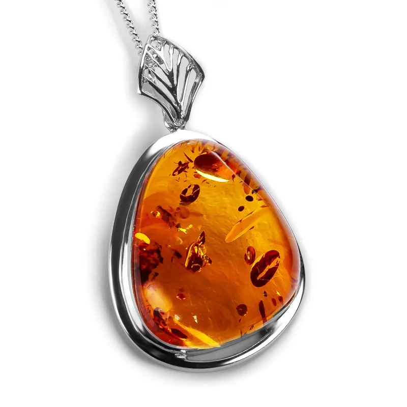 Intricate Baltic Amber and Silver Necklace - Natural Designer Gemstone sold by Henryka