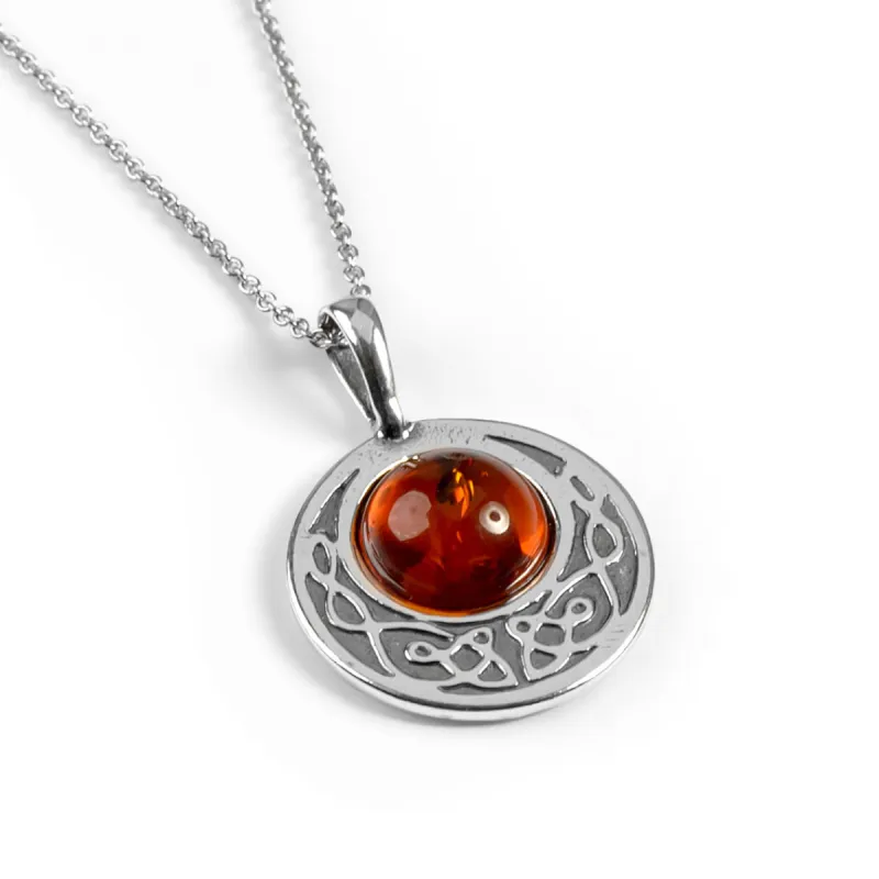 Celtic Circle Friendship Necklace in Silver and Amber sold by Henryka