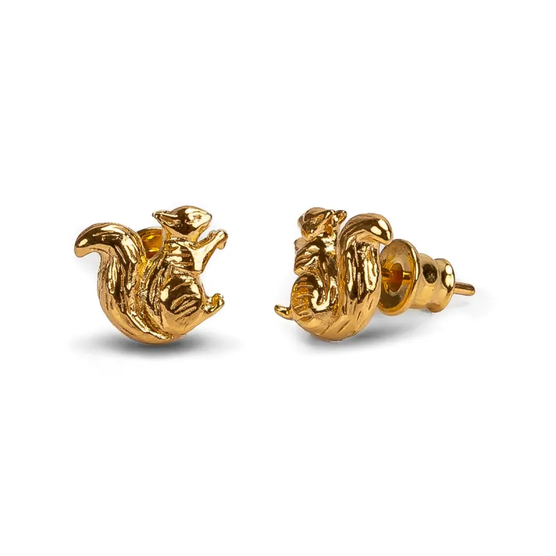 Miniature Squirrel Stud Earrings in Silver with 24ct Gold made by Henryka