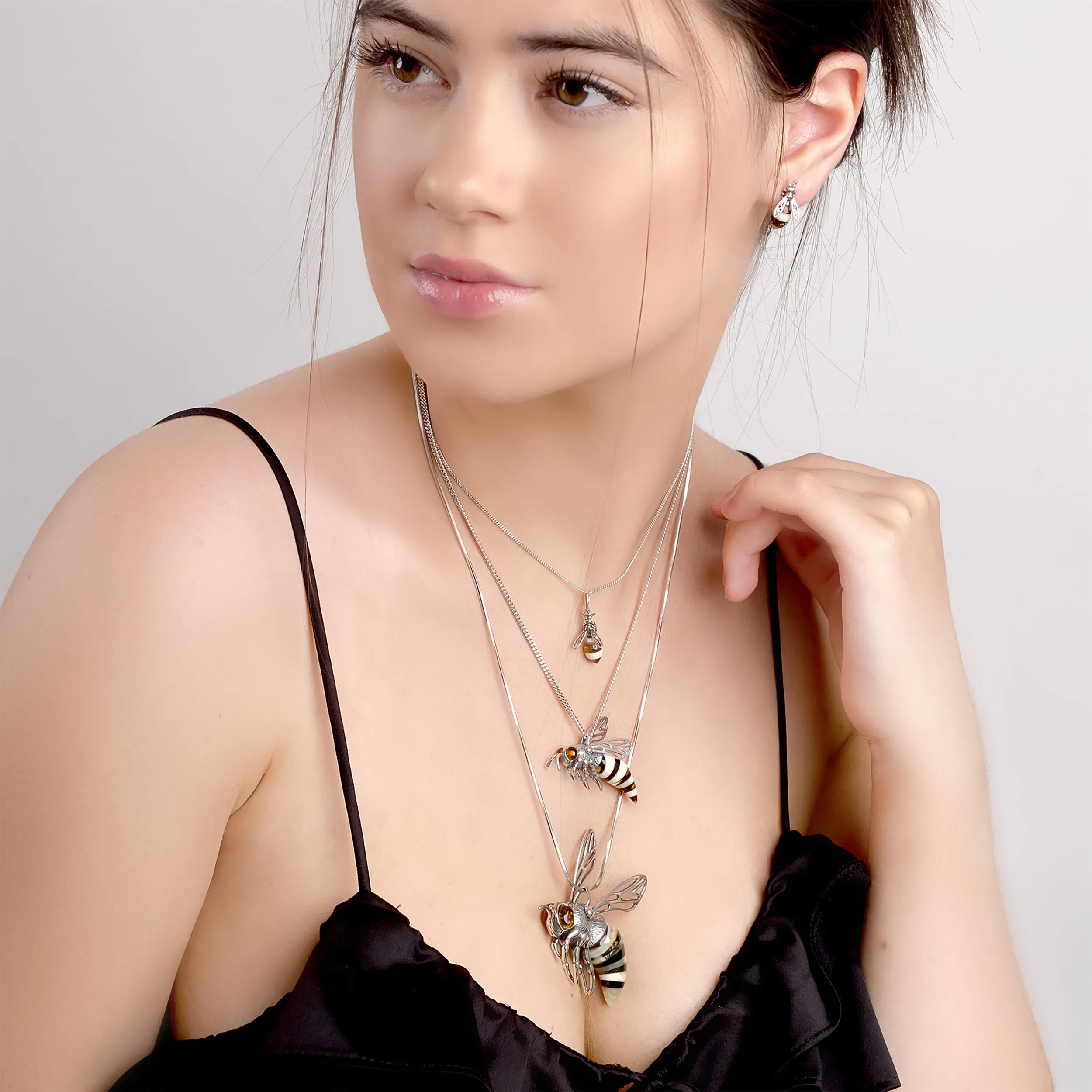 Small Hornet Bee Necklace in Silver and Amber sold by Henryka product image thumbnail 4