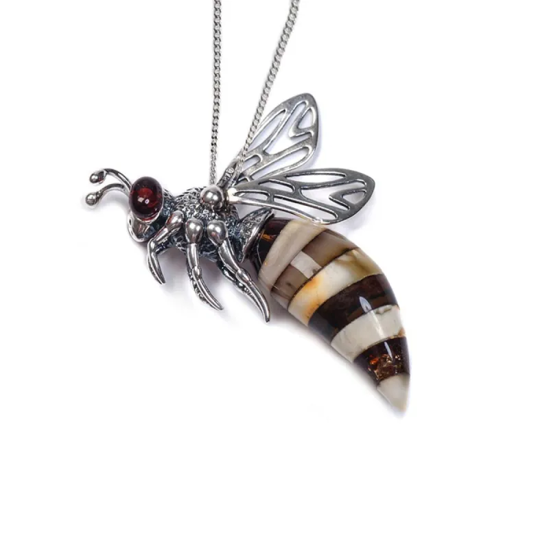 Small Hornet Bee Necklace in Silver and Amber sold by Henryka