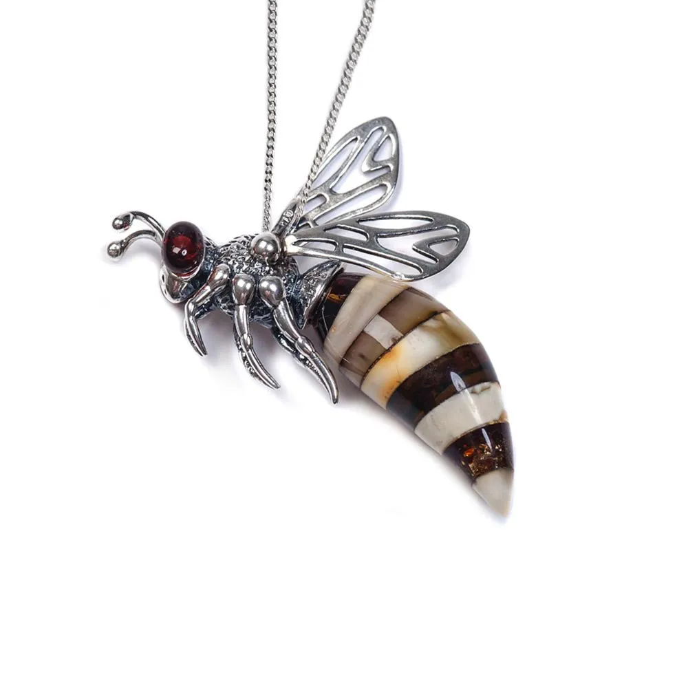 Small Hornet Bee Necklace in Silver and Amber sold by Henryka