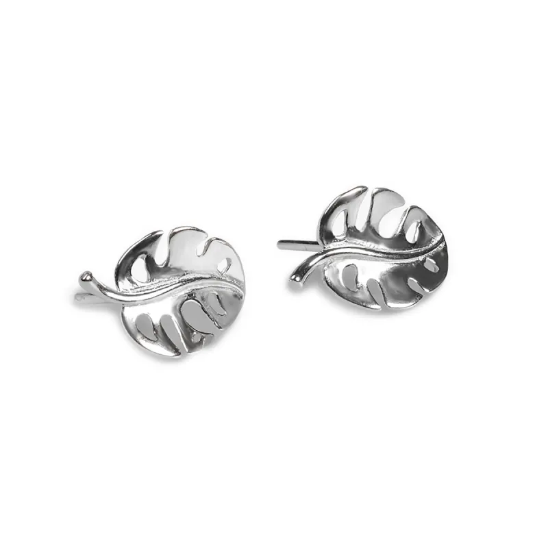 Split Leaf Palm Stud Earrings in Silver sold by Henryka