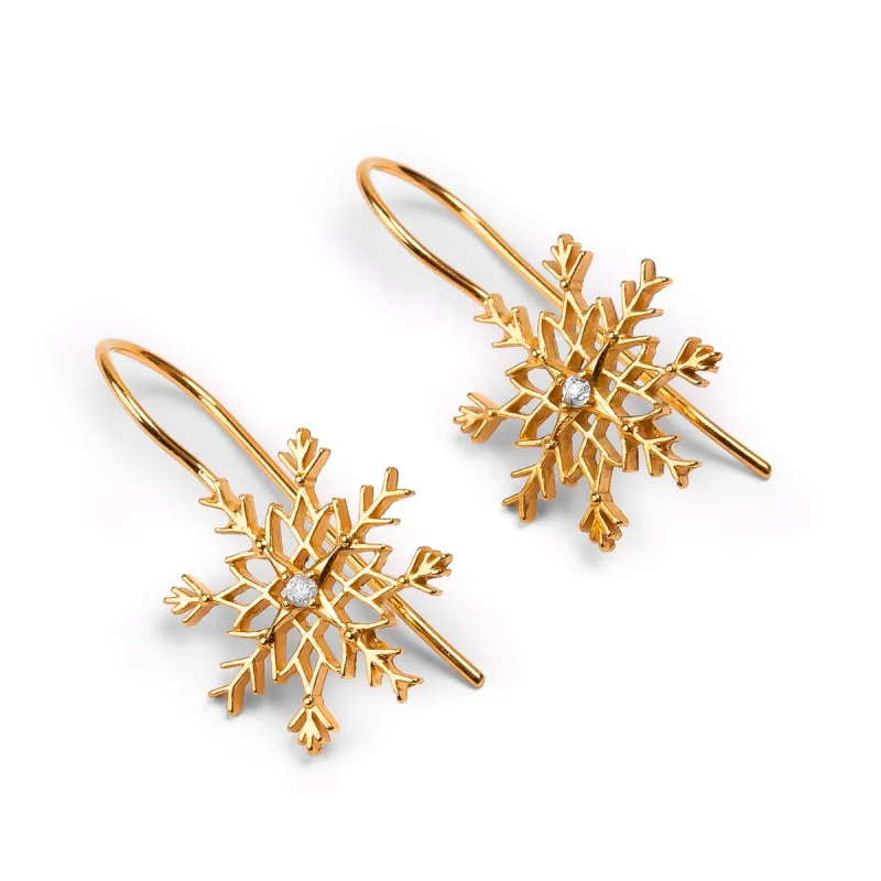Snowflake Hook Earrings in Silver with 24ct Gold sold by Henryka
