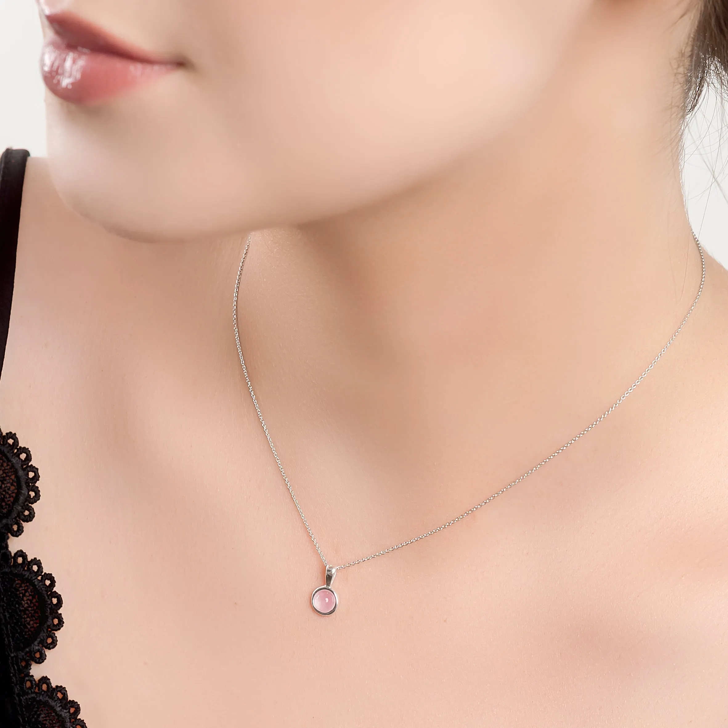 Round Charm Necklace in Silver and Rose Quartz sold by Henryka product image thumbnail 2