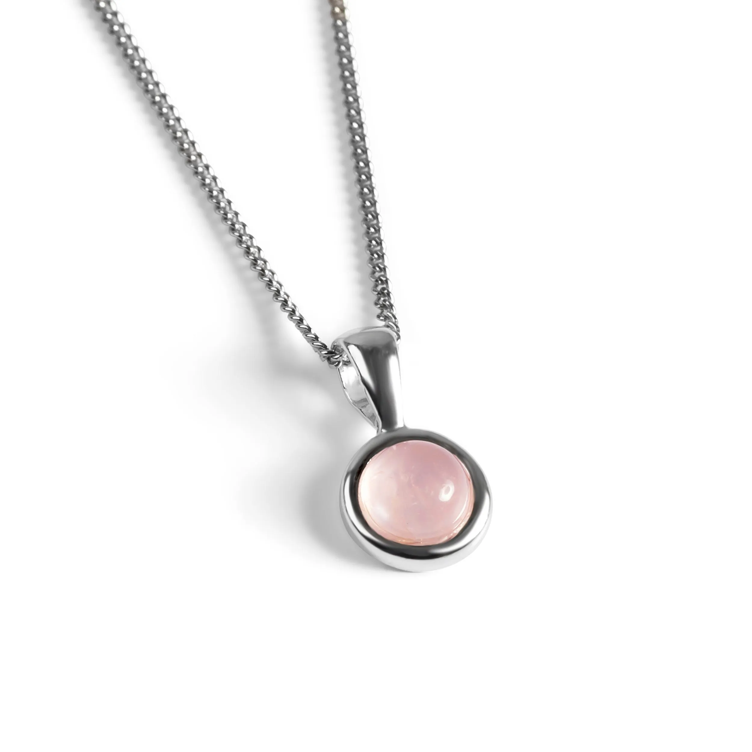 Round Charm Necklace in Silver and Rose Quartz sold by Henryka
