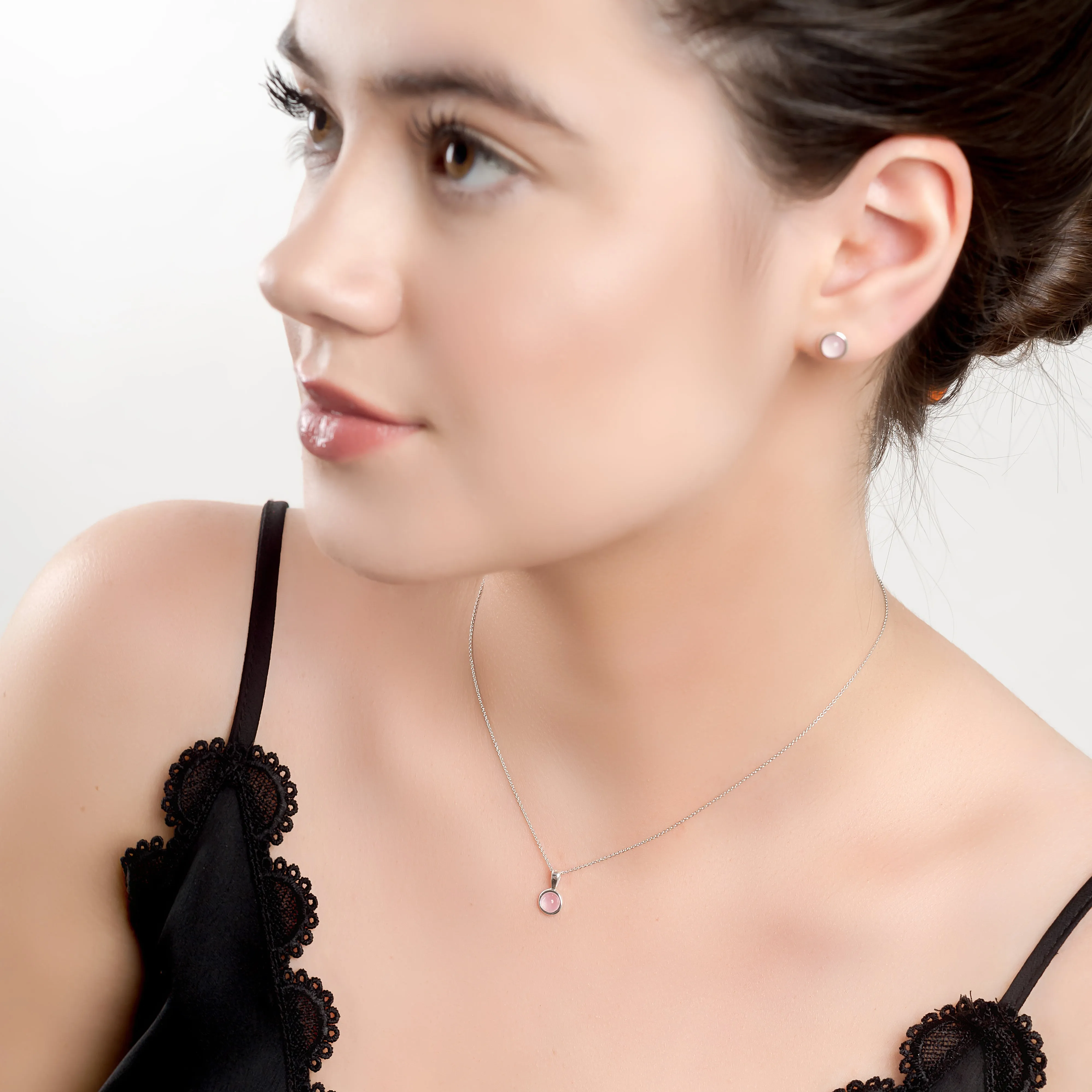 Round Charm Necklace in Silver and Rose Quartz sold by Henryka product image thumbnail 4