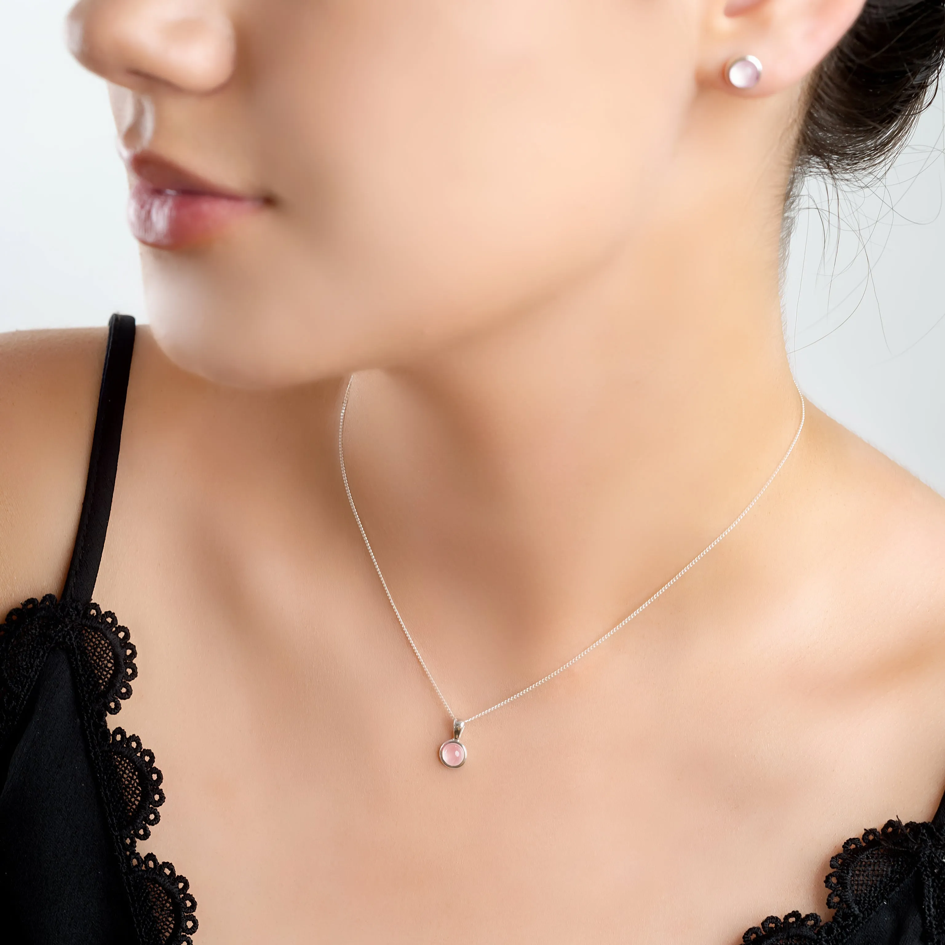 Round Charm Necklace in Silver and Rose Quartz sold by Henryka product image thumbnail 3