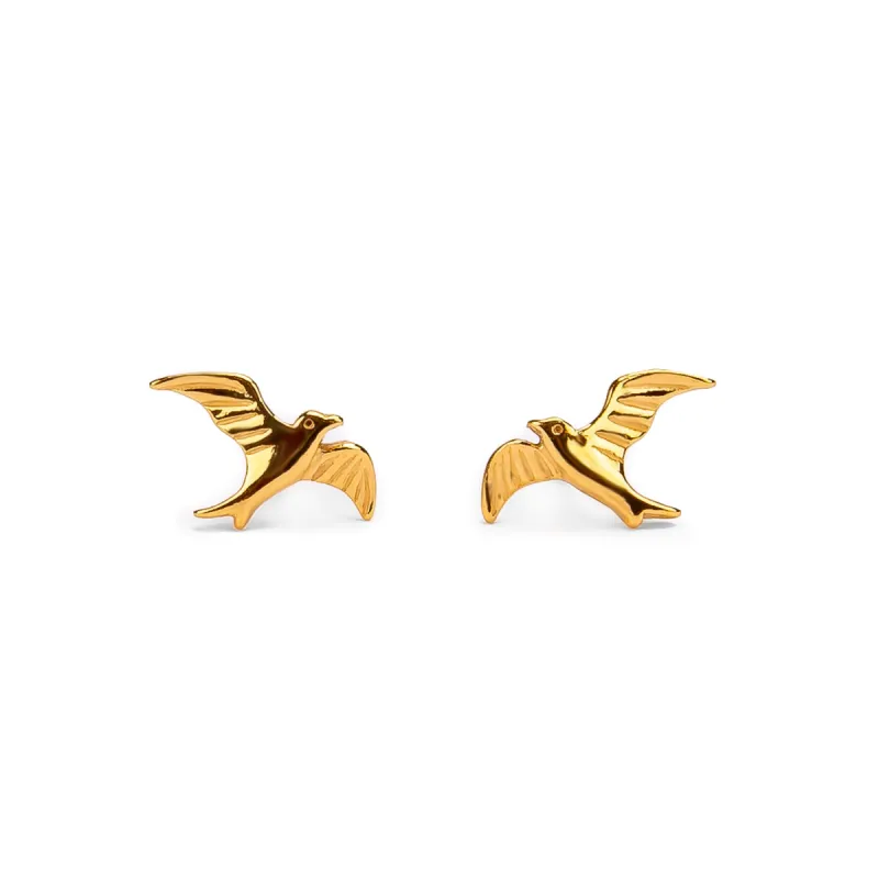 Flying Bird Stud Earrings in Silver with 24ct Gold sold by Henryka